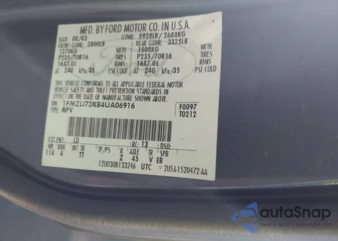 2004 Ford Explorer Nbx/Xlt from USA, damaged, VIN 1FMZU73K84UA06916